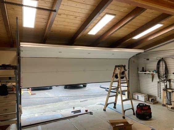 Garage door installation in progress